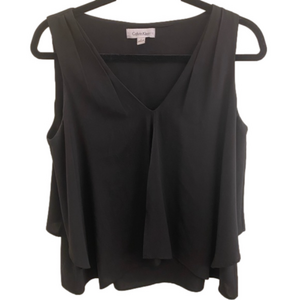 Calvin Klein Draped V Neck Black Sleeveless Blouse, size Small